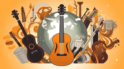 Fototapeta premium An illustration of instruments for world music day. Generative AI