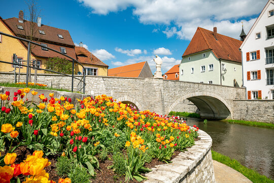 beautiful colored houses in the german town of berching