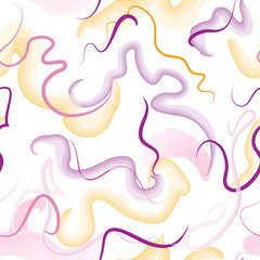 Abstract wavy lines seamless pattern. Spring organic texture with flowing wavy shapes. Beautiful watercolored background