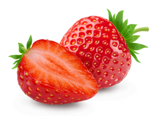 Strawberries isolated. Ripe sweet strawberries and half a berry on a white background.