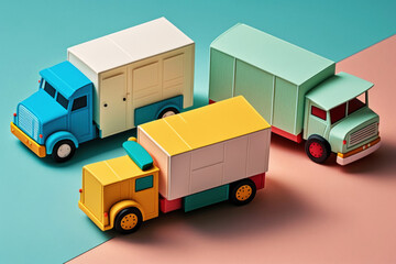 Ai generated illustration of  delivery trucks on pastel color