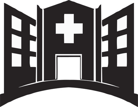 black hospital building with white cross clip art preview