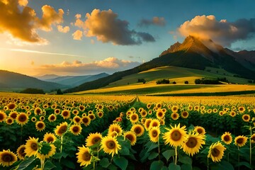 a field of sunflowers and clouds in the sky