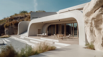 Closeup of villa exterior with retro minimalist design