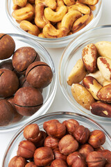 Set of nuts in a bowls