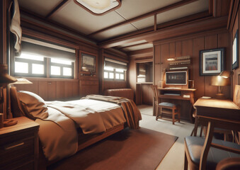 Fototapeta premium bedroom interior in wooden light brown tones