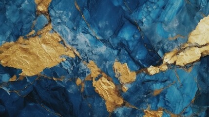 Fototapeta premium Gold and blue marble granite quartz stone textured background wallpaper. Generative AI
