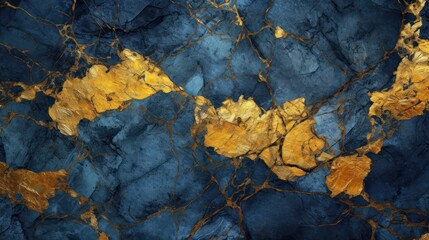 Gold and blue marble granite quartz stone textured background wallpaper. Generative AI