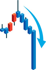 株価が下落するアイソメトリックイラスト