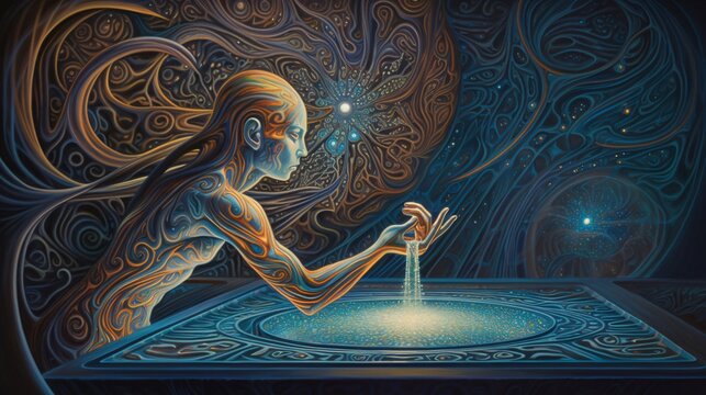 Aquarius Zodiac star sign wallpaper background illustration design, water girl, sky, Generative AI