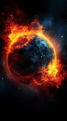 Sci-fi scene of burning planet in alien space