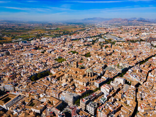 Granada Cathedral city aerial panoramic view in Spain