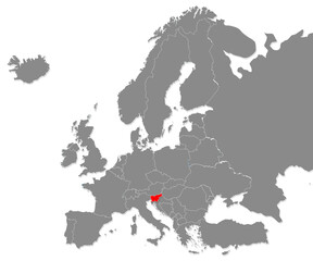 Map of Slovenia highligted with red in Europe map