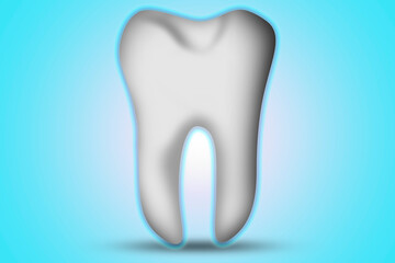 White tooth illustration isolated on blue background