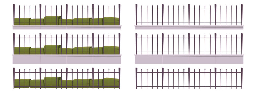 Cartoon Metal Fence Collection Vector Illustration Isolated On White