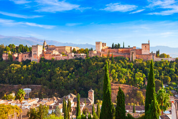 Fototapeta na wymiar The Alhambra aerial panoramic view in Granada, Spain