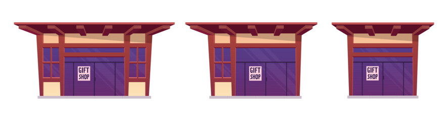 Tickets shop and gift shop building in cartoon style vector illustration isolated on white