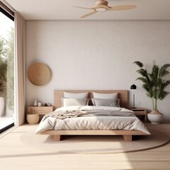 Simplicity in Rest Minimal Bedroom Interior with Home Decoration. AI