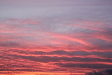 Fototapeta premium Twilight sunset sky. Nature background. Soft golden clouds. Sunrise early morning. Dramatic pastel panorama. Aerial view. Abstract landscape texture