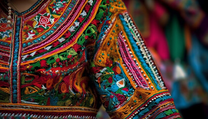 Vibrant silk sarong, woven with ornate embroidery generated by AI