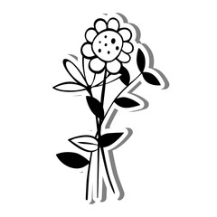Monochrome flowers and leaves on white silhouette and gray shadow. Vector illustration for decoration or any design.
