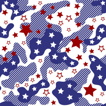 Red and Blue Stars United States seamless pattern designs.