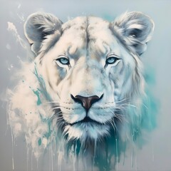 Artistic portrait of a majestic white lioness. Generative AI.