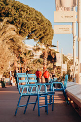Blue chairs on the Croisette in Cannes
