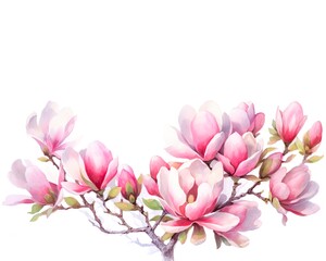 Fototapeta na wymiar Watercolor painting of pink magnolia flower set isolated on white background. Cut out PNG illustration on transparent background. AI Generative.