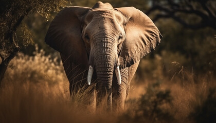 Fototapeta na wymiar African elephant walking in uncultivated grassland landscape generated by AI