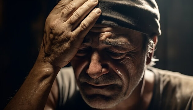 Depressed man in solitude, crying in despair generated by AI