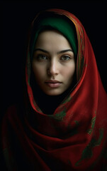 Naklejka premium Girl with red scarf, generative AI