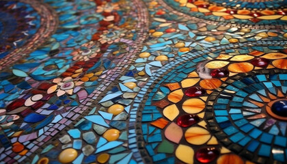 Fototapeta premium Ornate mosaic tile flooring in vibrant colors generated by AI