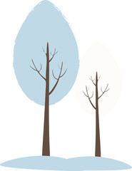 Vector illustration with two trees with snow in winter in cartoon style	
