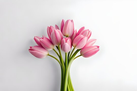 Pink tulips in vase. Pink tulips flowers on pastel background.