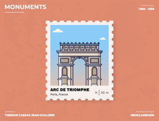 Arc De Triomphe Monument Postage stamp ticket design with information-vector illustration design