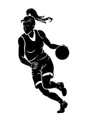 Women's Basketball Action, Dribbling Silhouette