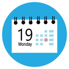 mobile icon, calendar icon, 19 monday icon with white background, new calender