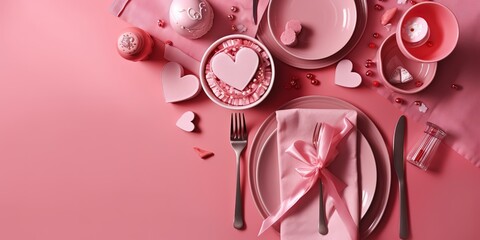 Valentine day romantic table setting, generative AI