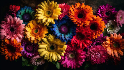 Fototapeta na wymiar Vibrant bouquet of multi colored daisies in nature generated by AI