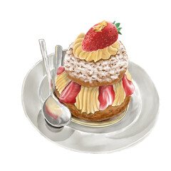 choux cream cake cafe dessert delicious decorated, hand drawn on transparent background