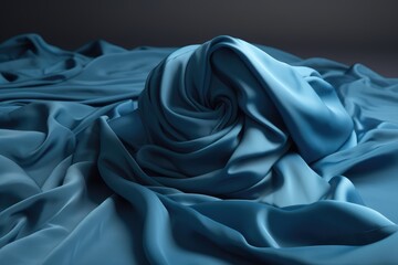 Blue wavy silk fabric develops beautifully draped. Abstract floating background. Generative AI