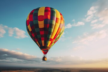 Fototapeta premium Traveling Horizons. Colorful Hot Air Balloon against a Sky Background. Generative AI illustrations.