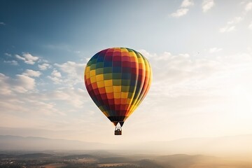 Fototapeta premium Traveling Horizons. Colorful Hot Air Balloon against a Sky Background. Generative AI illustrations.