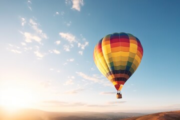Fototapeta na wymiar Traveling Horizons. Colorful Hot Air Balloon against a Sky Background. Generative AI illustrations.