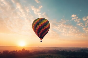 Fototapeta premium Traveling Horizons. Colorful Hot Air Balloon against a Sky Background. Generative AI illustrations.