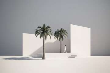 a person positioned such that they are facing two palm trees. Generative AI - obrazy, fototapety, plakaty