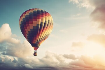 Naklejka premium Traveling Horizons. Colorful Hot Air Balloon against a Sky Background. Generative AI illustrations.