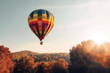 Fototapeta premium Traveling Horizons. Colorful Hot Air Balloon against a Sky Background. Generative AI illustrations.