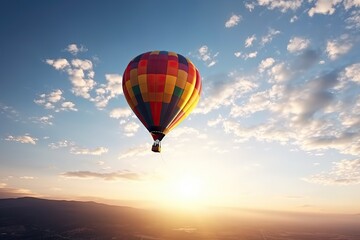 Naklejka premium Traveling Horizons. Colorful Hot Air Balloon against a Sky Background. Generative AI illustrations.